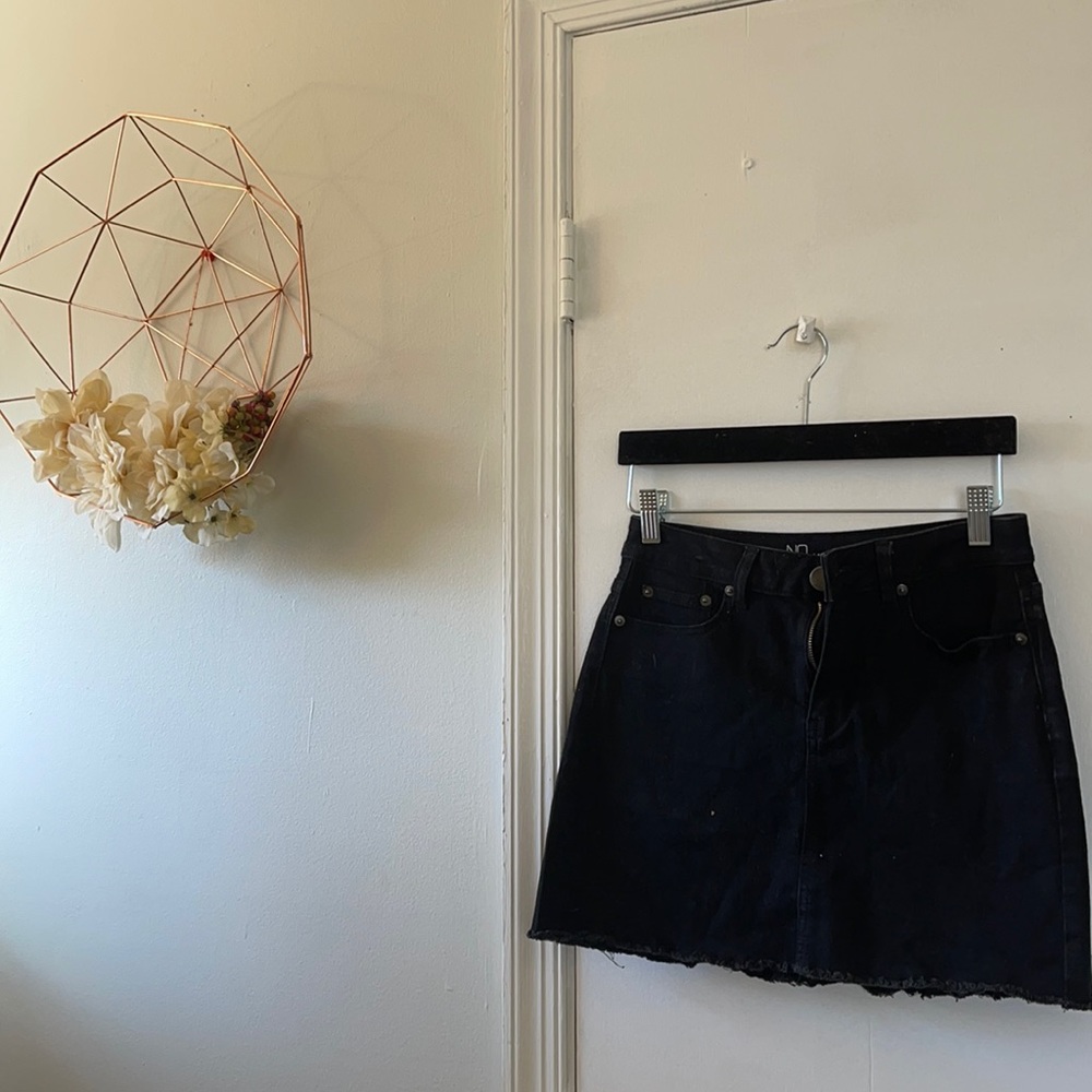 Black denim mini skirt
